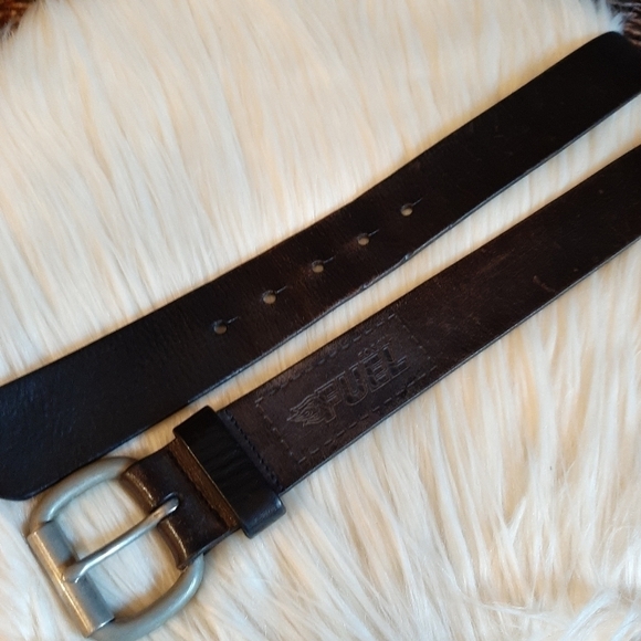 Fossil Fuel Distressed Brown Leather Belt Unisex Men's 34 Women's Brass Boho - Picture 6 of 8